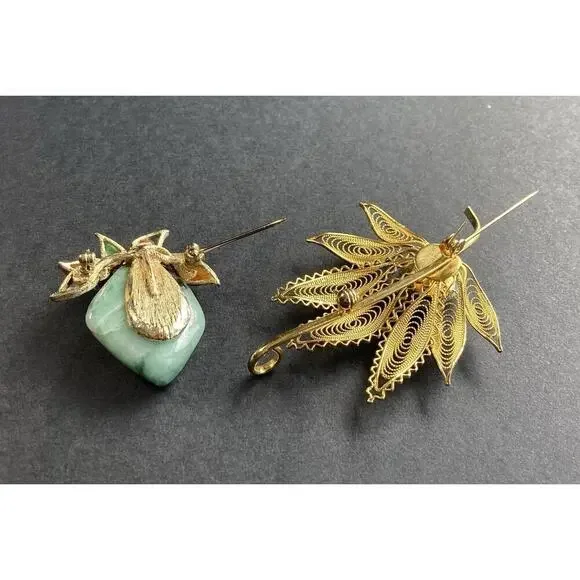 Bundle of Estate Brooches Gold Tone Monet West Germany Stones Filigree Vintage - Picture 3 of 16